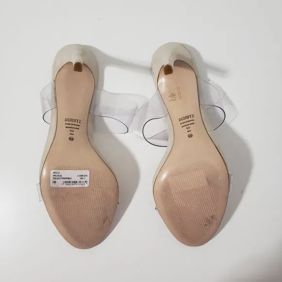 SCHUTZ Ariella Sandal in Vinyl/Nude Size 8