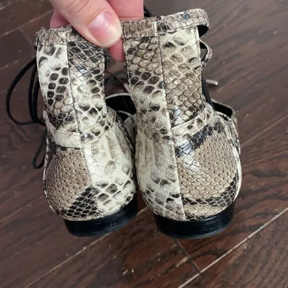 Schutz Beryl Snake Print Lace Up Tie Strappy Flats Size 38