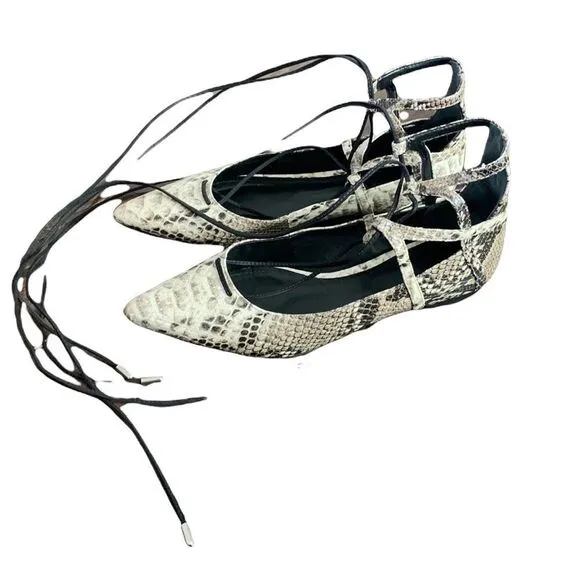 Schutz Beryl Snake Print Lace Up Tie Strappy Flats Size 38