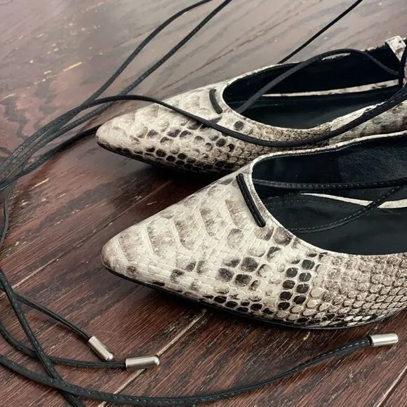 Schutz Beryl Snake Print Lace Up Tie Strappy Flats Size 38