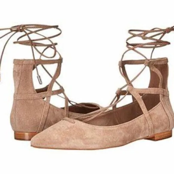 Schutz Beryl Snake Print Lace Up Tie Strappy Flats Size 38