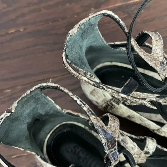 Schutz Beryl Snake Print Lace Up Tie Strappy Flats Size 38