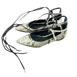 Schutz Beryl Snake Print Lace Up Tie Strappy Flats Size 38