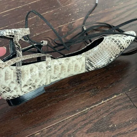Schutz Beryl Snake Print Lace Up Tie Strappy Flats Size 38