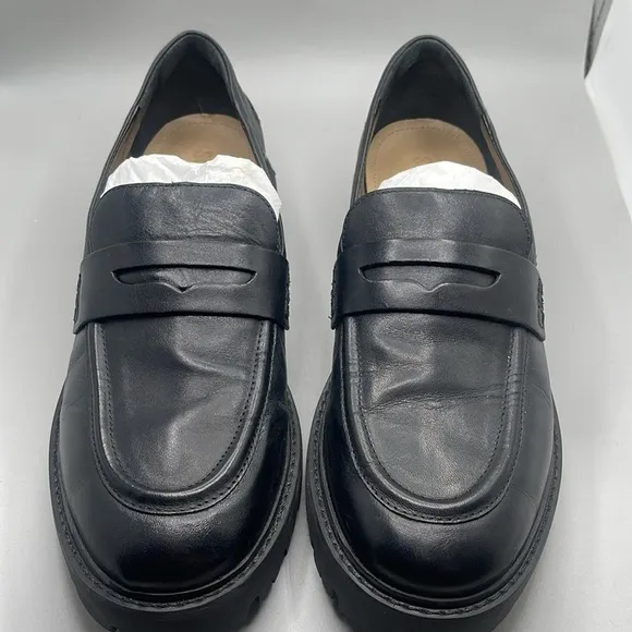 Schutz Black Leather Lug Loafers Christie Weekend Size 9.5