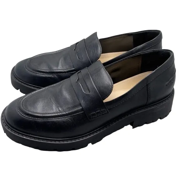 Schutz Black Leather Lug Loafers Christie Weekend Size 9.5