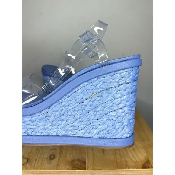 Schutz Caryne Women's Transparente Ankle Strap Wedge Sandals Blue Size 11B