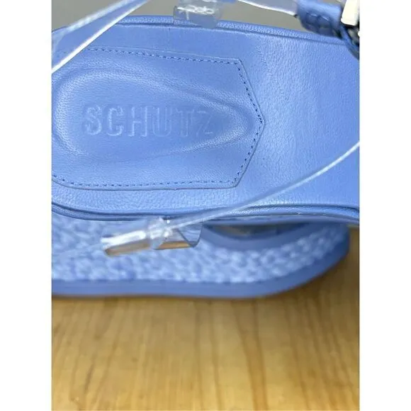 Schutz Caryne Women's Transparente Ankle Strap Wedge Sandals Blue Size 11B