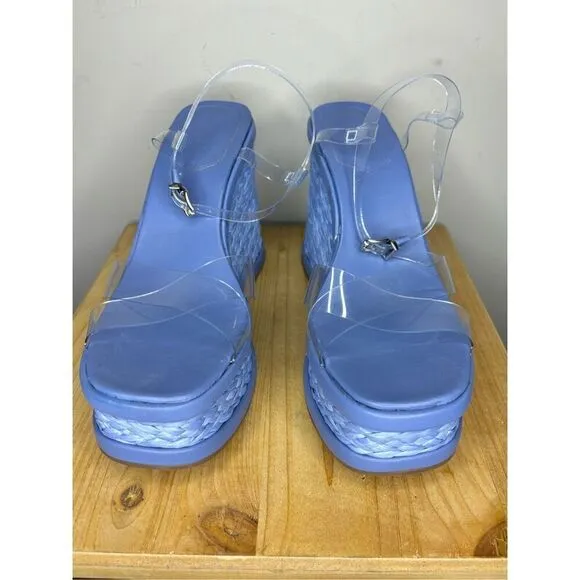 Schutz Caryne Women's Transparente Ankle Strap Wedge Sandals Blue Size 11B
