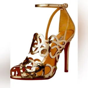 Schutz Darleneh Strappy Sandal Heels Patent Leather Sole Gold Size 9 EUC