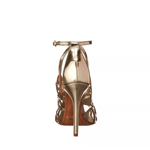 Schutz Darleneh Strappy Sandal Heels Patent Leather Sole Gold Size 9 EUC