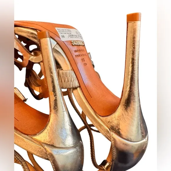 Schutz Darleneh Strappy Sandal Heels Patent Leather Sole Gold Size 9 EUC