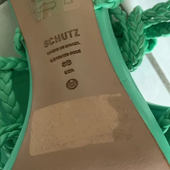 Schutz Jada Braided Green Sandals Size 8