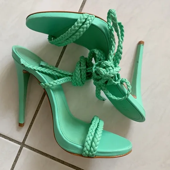 Schutz Jada Braided Green Sandals Size 8