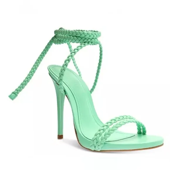 Schutz Jada Braided Green Sandals Size 8