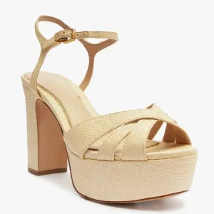 SCHUTZ Keefa Raffia Platform Sandals Natural Woven Size 9.5B