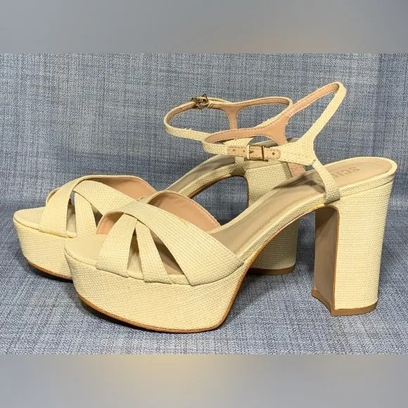 SCHUTZ Keefa Raffia Platform Sandals Natural Woven Size 9.5B