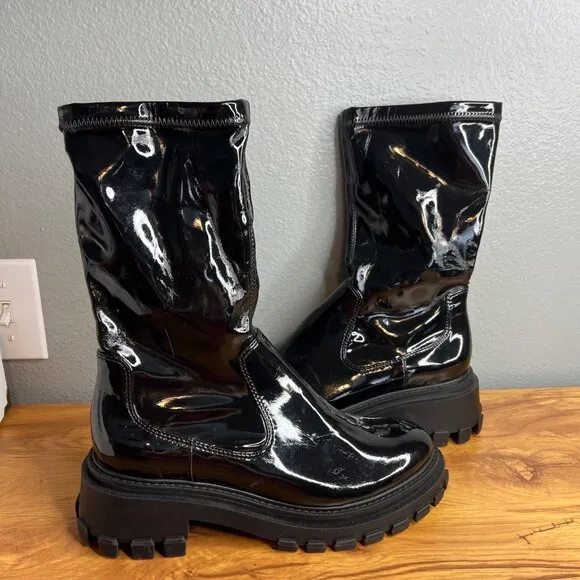 Schutz Kendy Lug Sole Combat Boots Womens Size 10 Black Patent Leather NEW