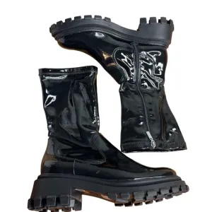 Schutz Kendy Lug Sole Combat Boots Womens Size 10 Black Patent Leather NEW