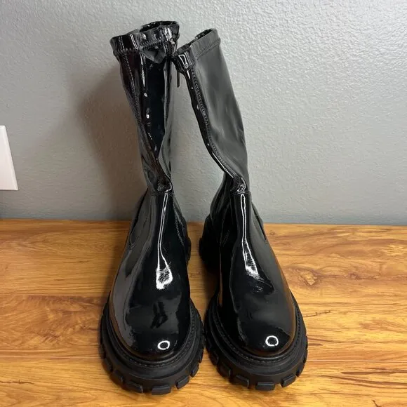 Schutz Kendy Lug Sole Combat Boots Womens Size 10 Black Patent Leather NEW