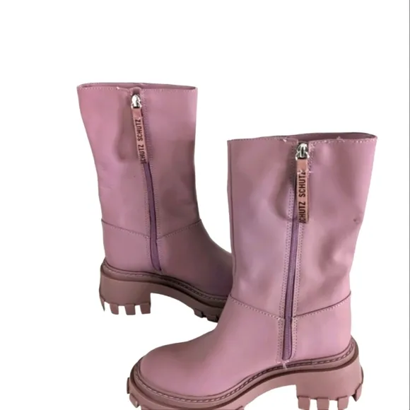 Schutz Sweet Lilac Juany Rubber Leather Zipper Mid-Calf Boots....Size 5.5