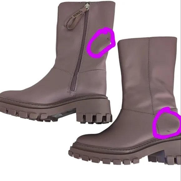 Schutz Sweet Lilac Juany Rubber Leather Zipper Mid-Calf Boots....Size 5.5