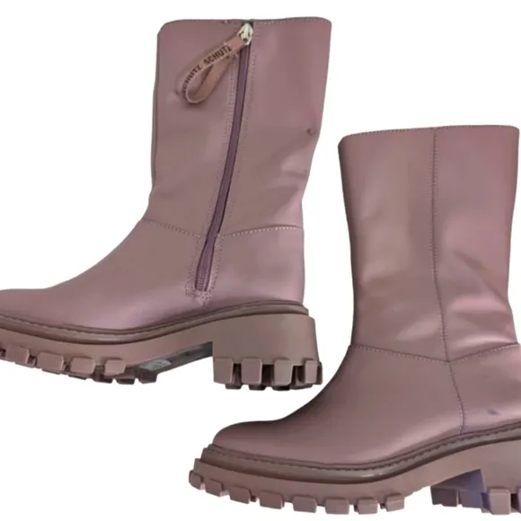 Schutz Sweet Lilac Juany Rubber Leather Zipper Mid-Calf Boots....Size 5.5