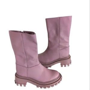 Schutz Sweet Lilac Juany Rubber Leather Zipper Mid-Calf Boots....Size 5.5