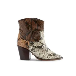 Schutz Haven Leather Stack Heel Snake Print Boots