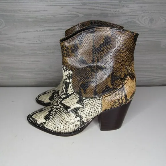 Schutz Haven Leather Stack Heel Snake Print Boots