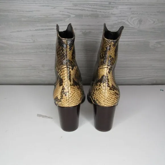 Schutz Haven Leather Stack Heel Snake Print Boots