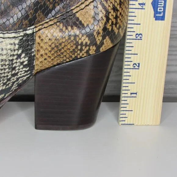 Schutz Haven Leather Stack Heel Snake Print Boots