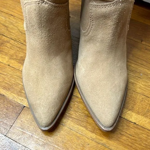 Schutz Tessie Honeycomb Suede Leather Mid-Calf Western Boots Tan Honeycomb New S