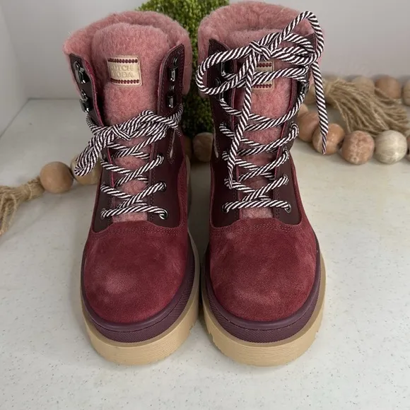 SCOTCH &amp; SODA Made In Portugal Suede Cozy Hiker Boots burgundy Euro/37/ 6.5/7