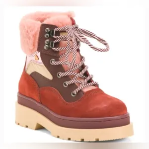SCOTCH &amp; SODA Made In Portugal Suede Cozy Hiker Boots burgundy Euro/37/ 6.5/7
