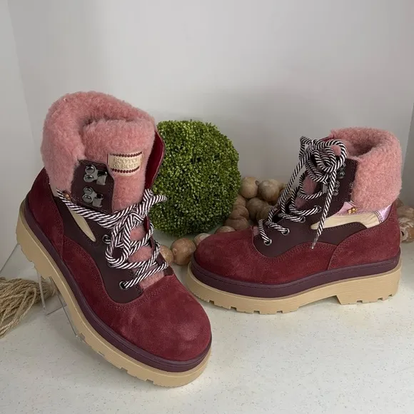 SCOTCH &amp; SODA Made In Portugal Suede Cozy Hiker Boots burgundy Euro/37/ 6.5/7
