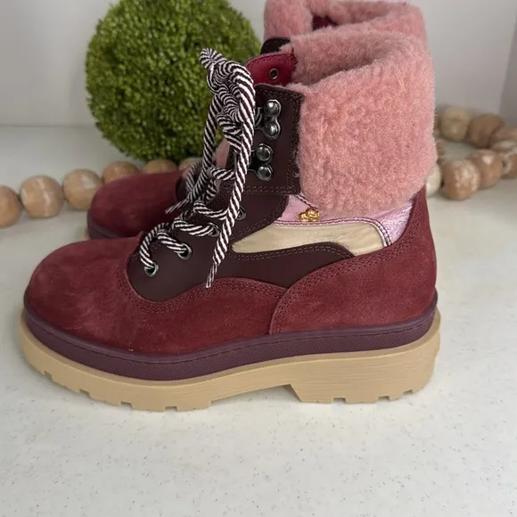 SCOTCH &amp; SODA Made In Portugal Suede Cozy Hiker Boots burgundy Euro/37/ 6.5/7