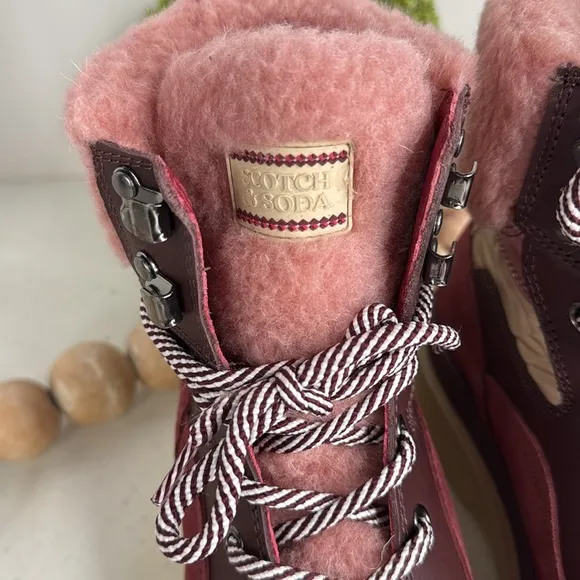 SCOTCH &amp; SODA Made In Portugal Suede Cozy Hiker Boots burgundy Euro/37/ 6.5/7