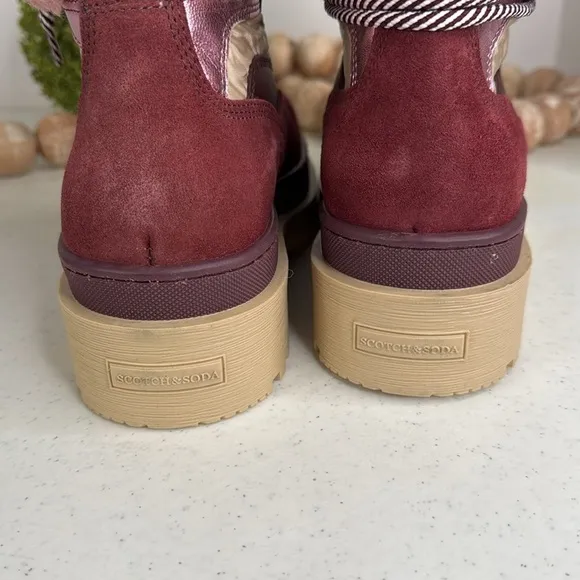 SCOTCH &amp; SODA Made In Portugal Suede Cozy Hiker Boots burgundy Euro/37/ 6.5/7