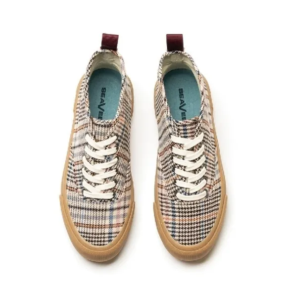 SeaVees Brown and Cream Plaid Casual Sneakers