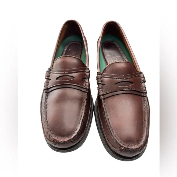 Sebago Penny Loafer Burgundy Brown Leather Hand Sewn Shoe Sz 8.5 Made in the USA
