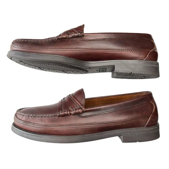 Sebago Penny Loafer Burgundy Brown Leather Hand Sewn Shoe Sz 8.5 Made in the USA