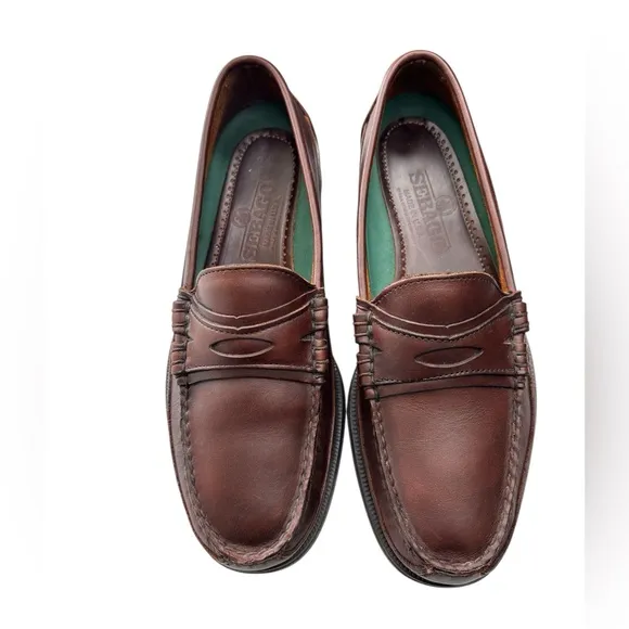 Sebago Penny Loafer Burgundy Brown Leather Hand Sewn Shoe Sz 8.5 Made in the USA