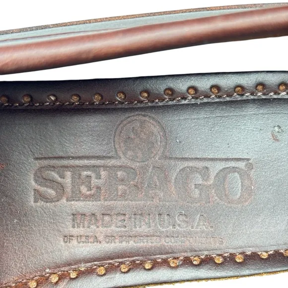 Sebago Penny Loafer Burgundy Brown Leather Hand Sewn Shoe Sz 8.5 Made in the USA
