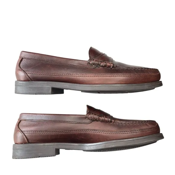 Sebago Penny Loafer Burgundy Brown Leather Hand Sewn Shoe Sz 8.5 Made in the USA