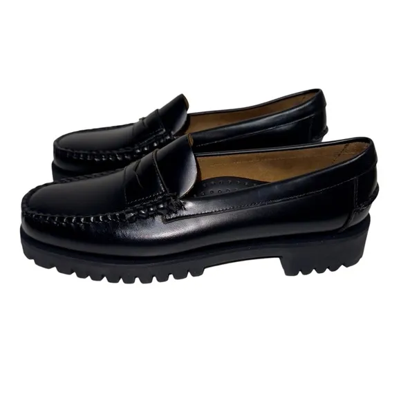 Sebago Women’s Black Leather Dan Waxy Lug Penny Loafers Size 8.5 39