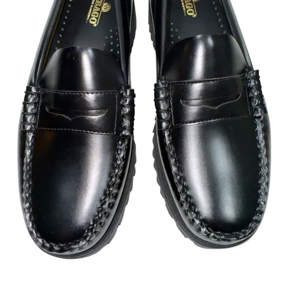 Sebago Women’s Black Leather Dan Waxy Lug Penny Loafers Size 8.5 39