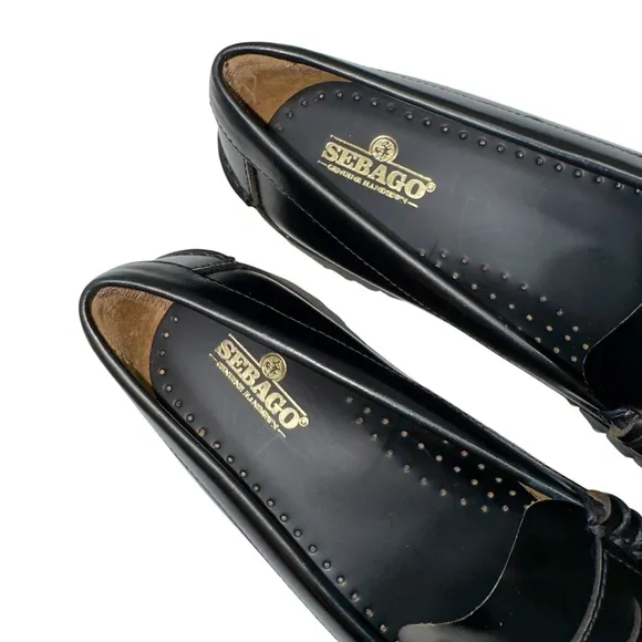 Sebago Women’s Black Leather Dan Waxy Lug Penny Loafers Size 8.5 39