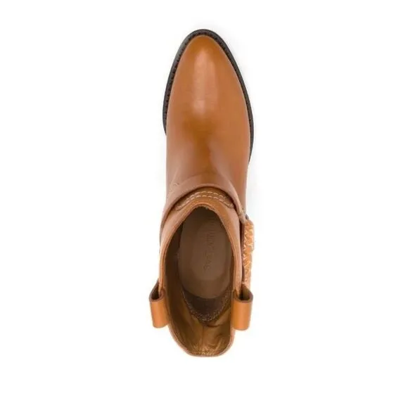 See by Chloé Hana 80mm cowboy leather boots in Tan US7.5