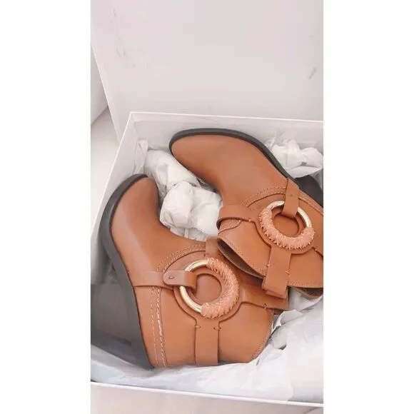 See by Chloé Hana 80mm cowboy leather boots in Tan US7.5